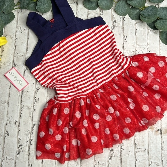 Emily Rose Girls Patriotic 4th of July Tunic Top Ruffles Red White Blue 6 NEW - Picture 2 of 2